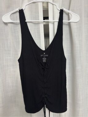 Soft & Sexy Black Ribbed Lace-Up Tank Top